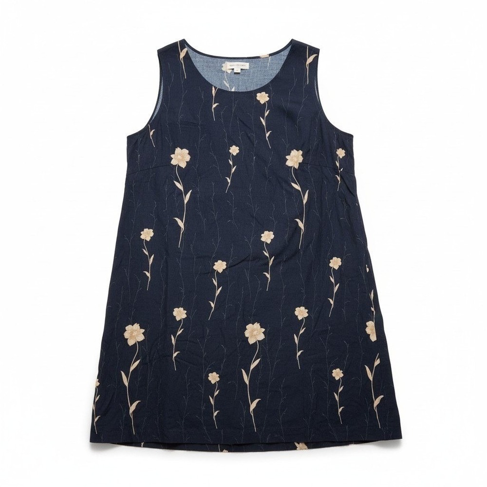 Dress Excellent Navy Blue Floral Sleeveless Shift Dress Frayed Hem Boho